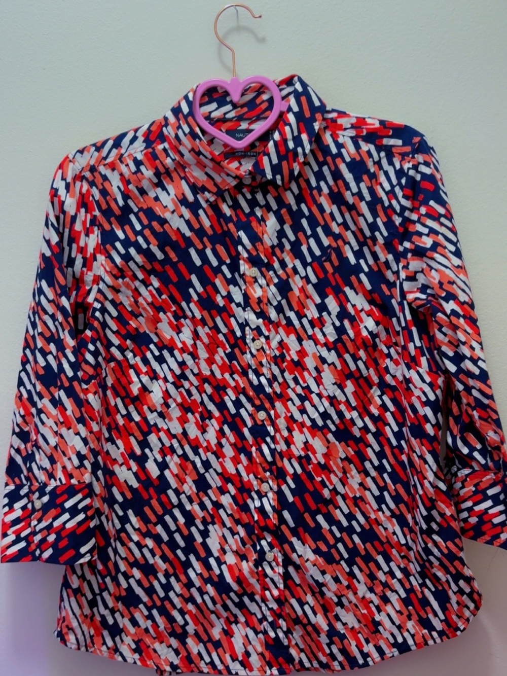 Nautica Navy Red White Printed Button-Down Shirt